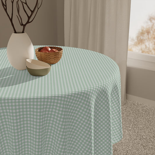 Green Gingham Cottagecore Tablecloth