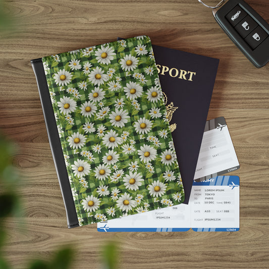 Enchanting Green Gingham Floral Pattern Print  Passport Cover-  A Tale of Tranquil Meadows Passport Cover