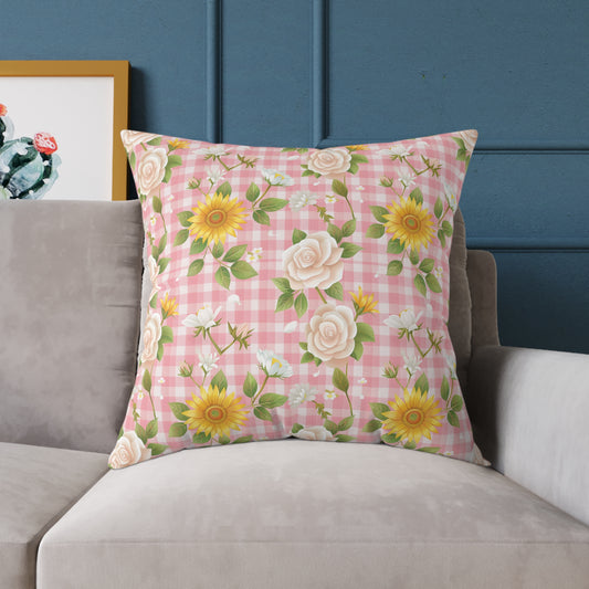 Pink Gingham Floral Cushion: A Blooming Beauty