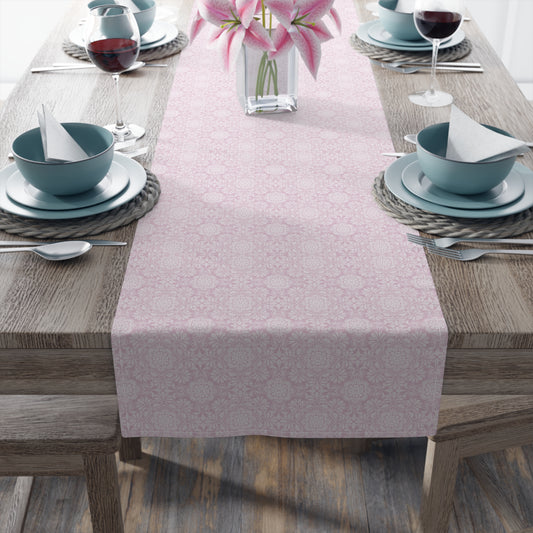 Cottagecore Pink Damask print Table Runner (Cotton, Poly)