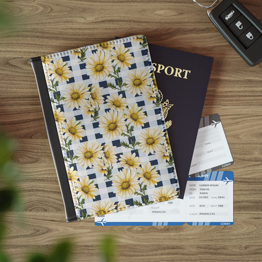 Tranquil Light Blue Gingham with White and Yellow Flowers Passport Cover: A Symphony of Serenity