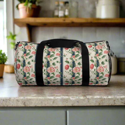 Cottagecore Striped Floral Duffle Bag - Cottage Garden Decor