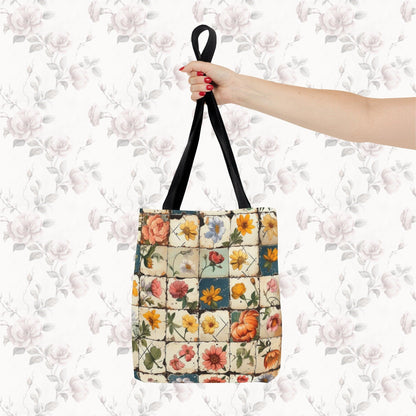 Cottagecore Floral Print Tote Bag - Quilted Patchwork Design - Cottage Garden Decor