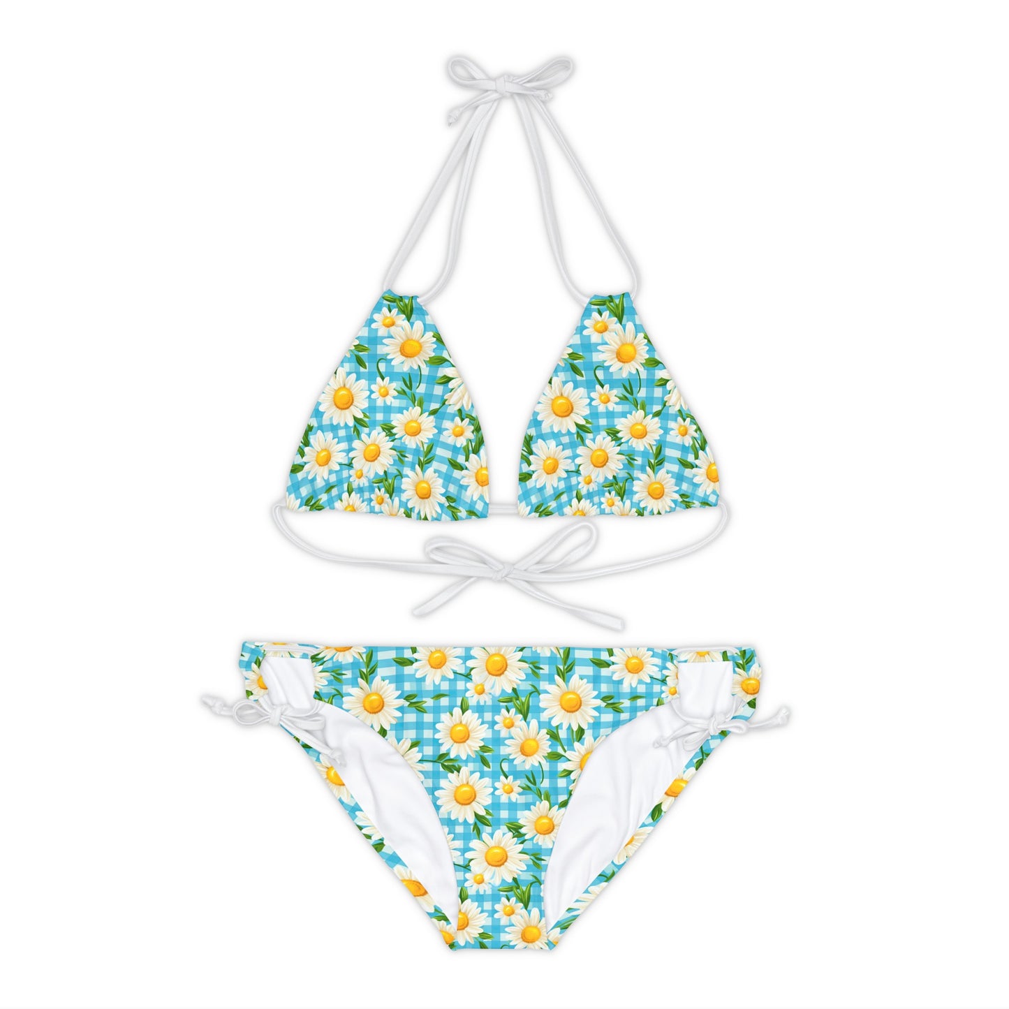 Bright Blue Gingham and Daisy's Bikini - Cottage Garden Decor