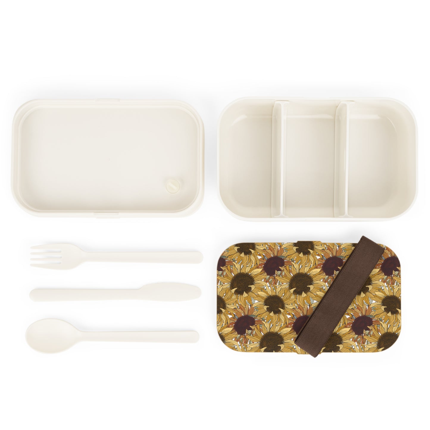 Cheerful Sunflowers Pattern Bento Box with Cutlery - Cottage Garden Decor