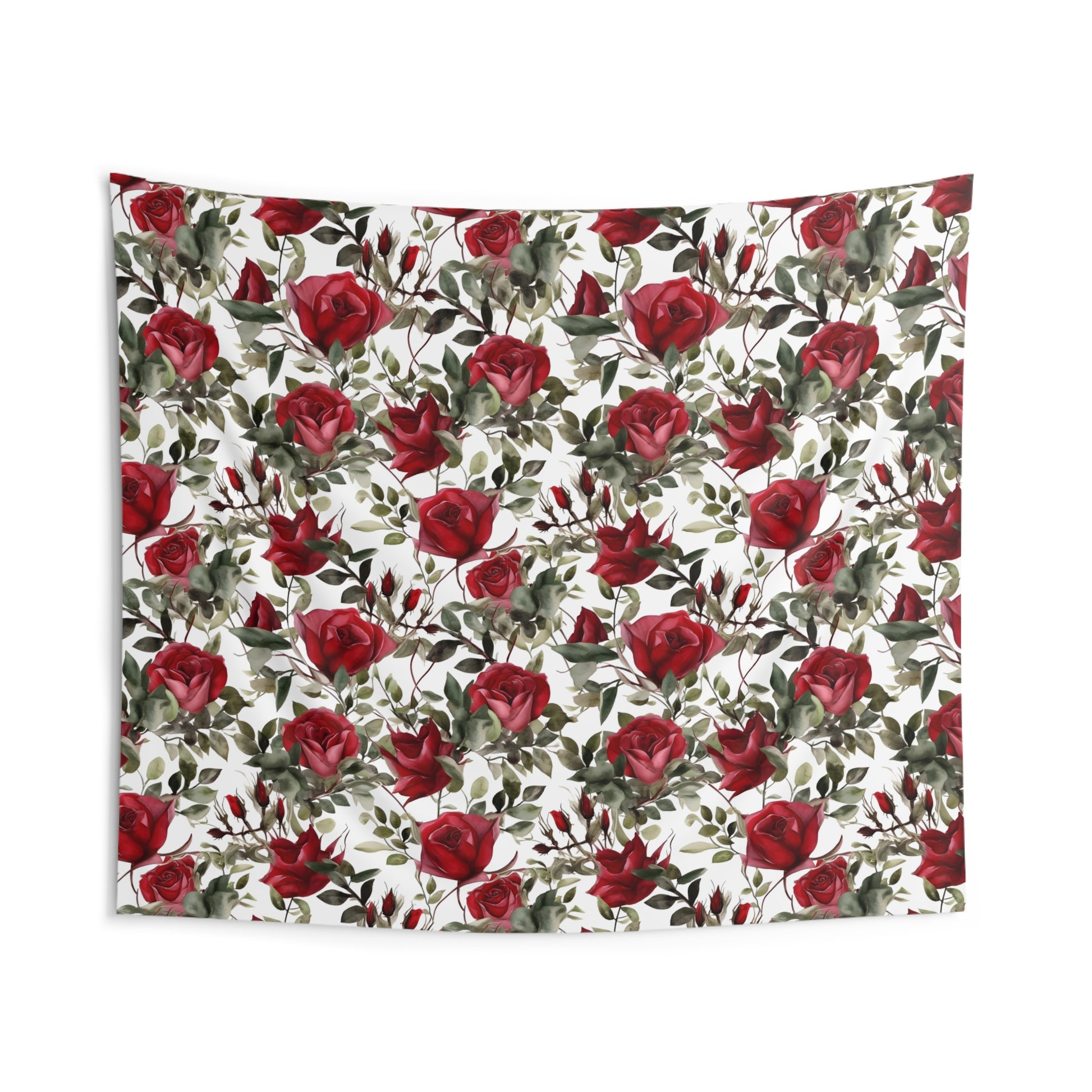 Deep Red Roses Indoor Wall Tapestries - Cottage Garden Decor