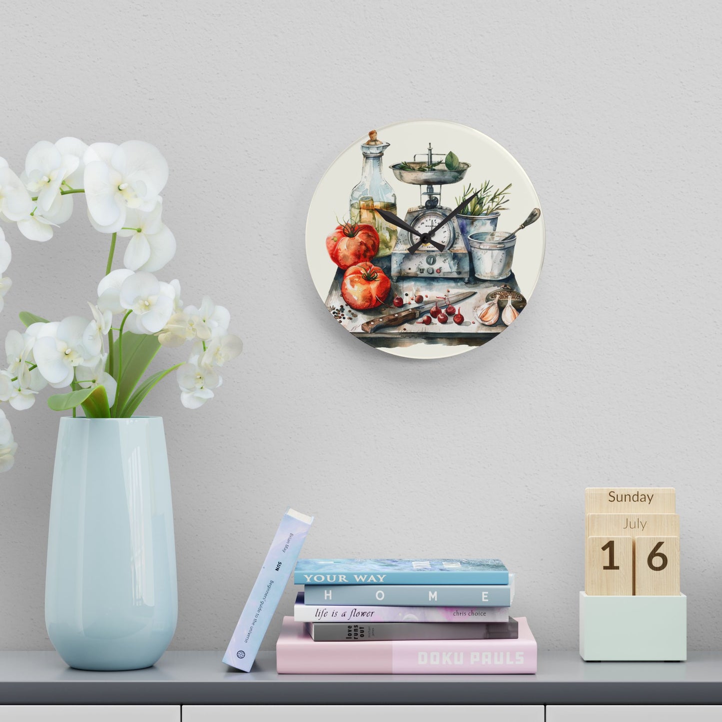 Cottage Kitchen Counter Acrylic Wall Clock - Cottage Garden Decor