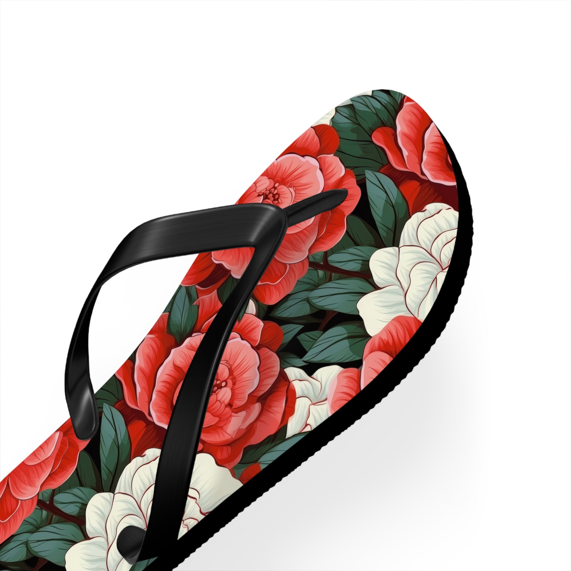 Charming Red and White Rose Flip Flops - Cottage Garden Decor