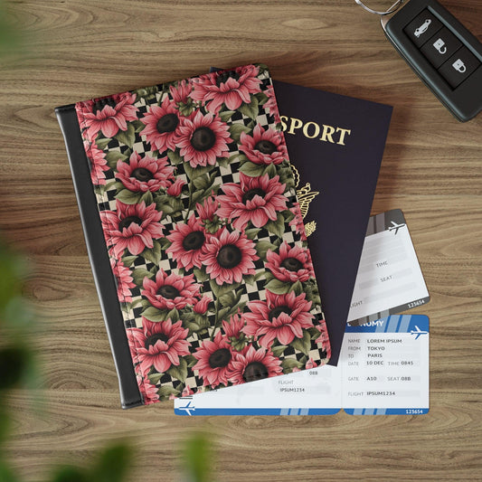 Chic Black and White Gingham with Pink Sunflowers Passport Cover: A Symphony of Contrast and Grace - Cottage Garden Decor