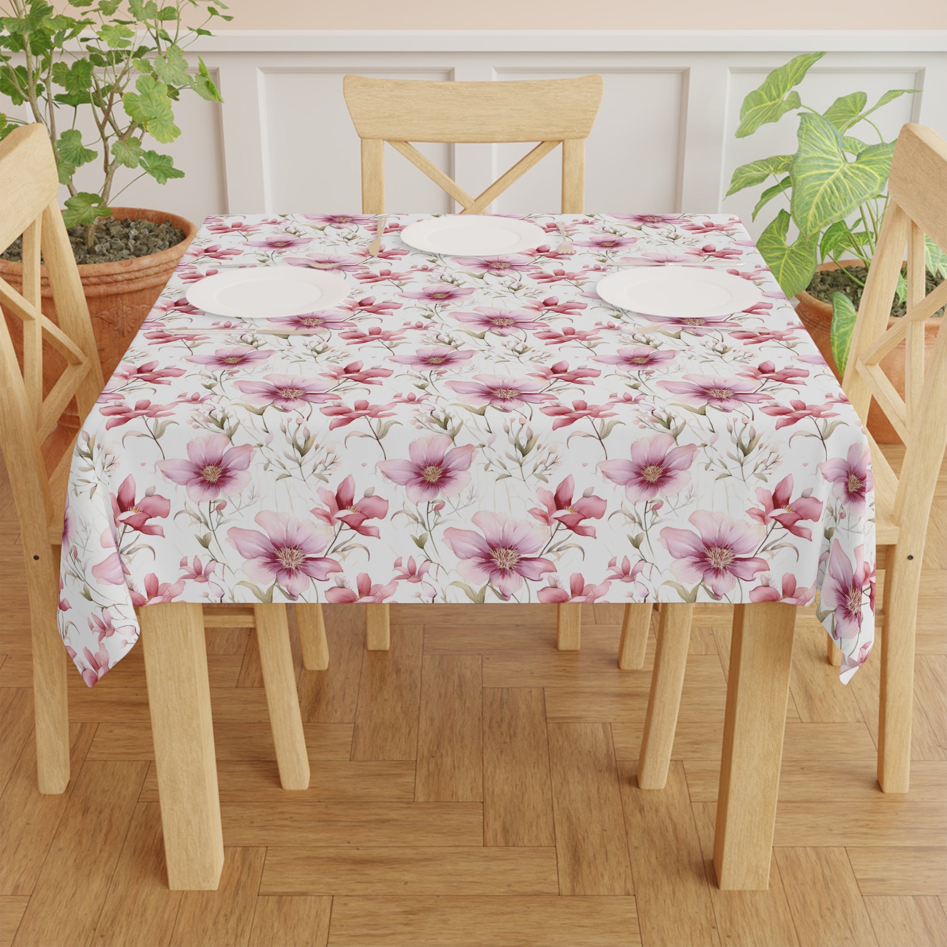 Dusty Pink Floral Tablecloth - Cottage Garden Decor