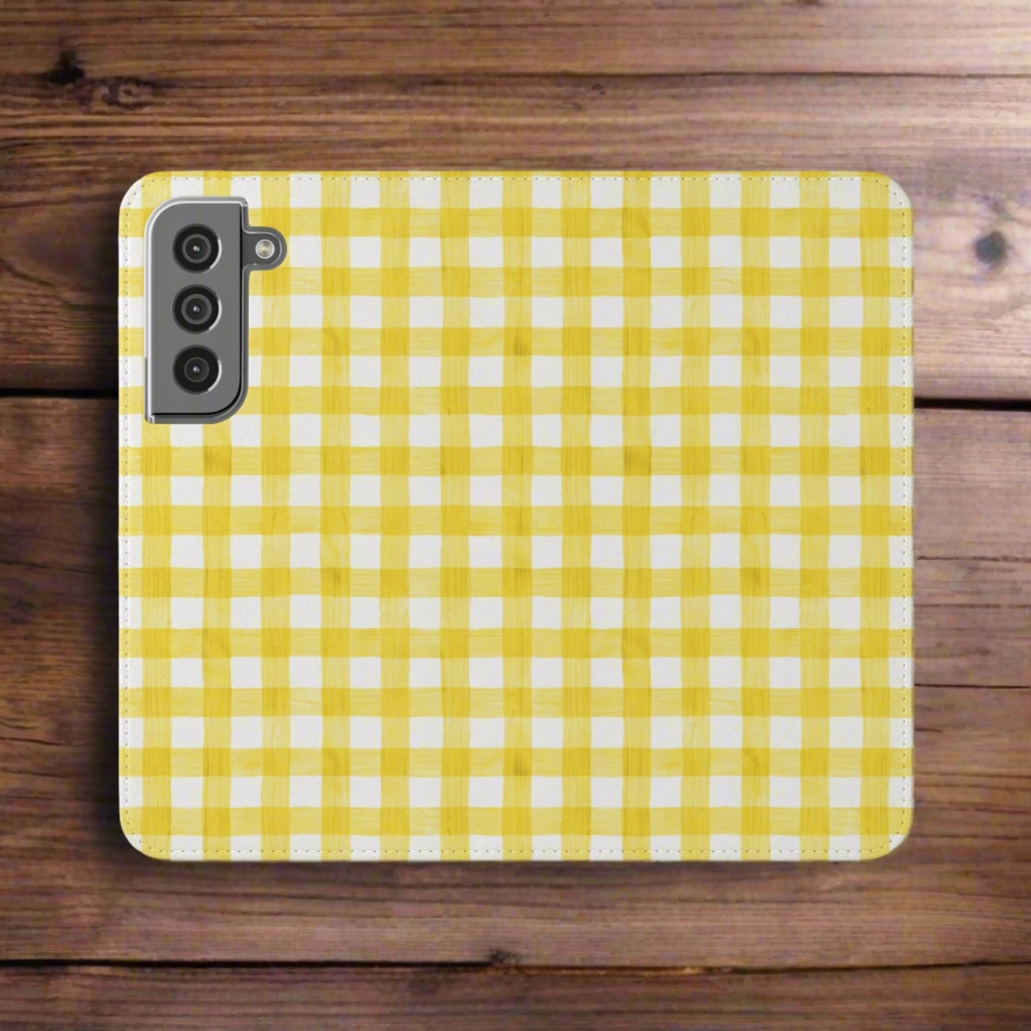 Bright and cheerful Yellow Gingham Flip Phone Case - Cottage Garden Decor