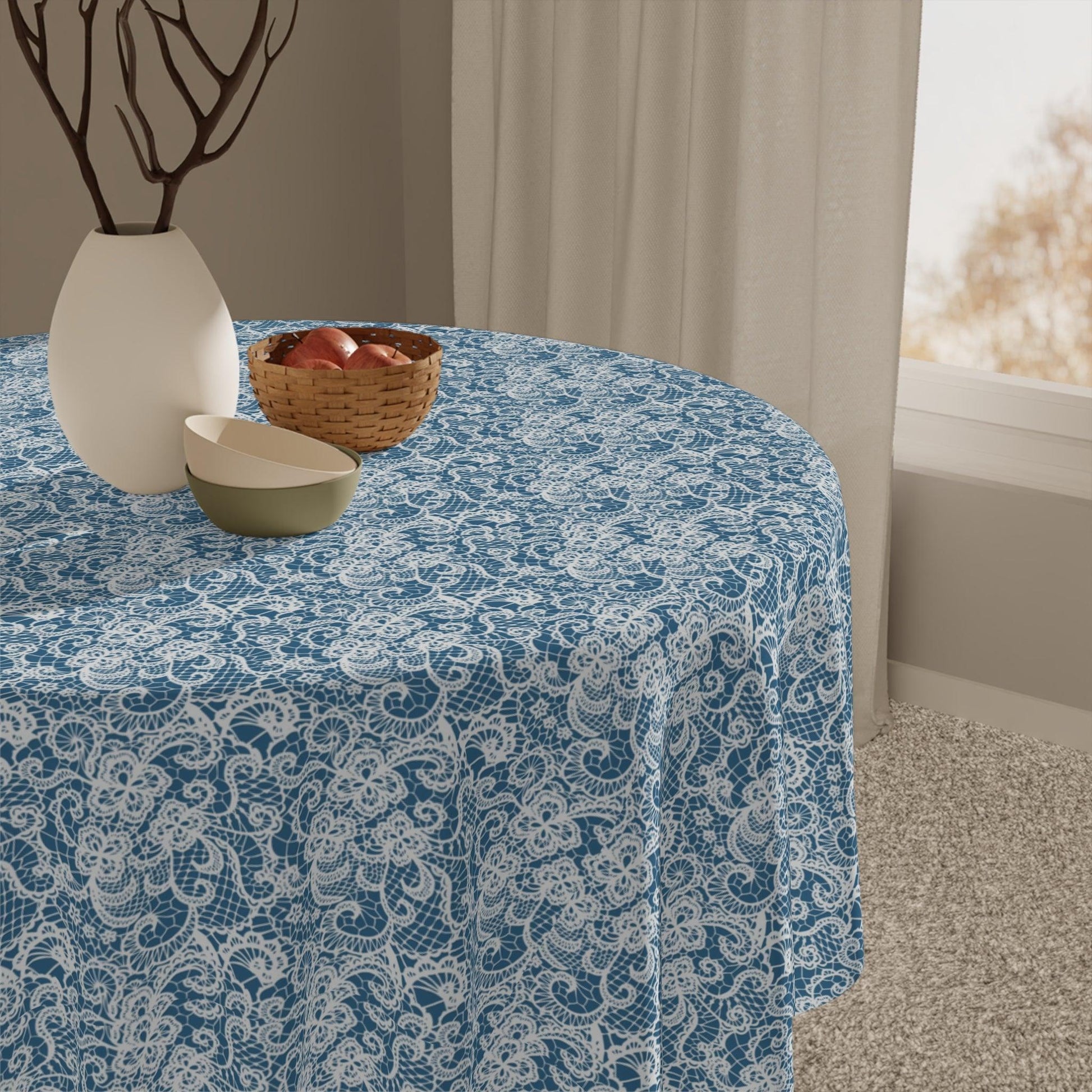 Blue lace Print Tablecloth - Cottage Garden Decor