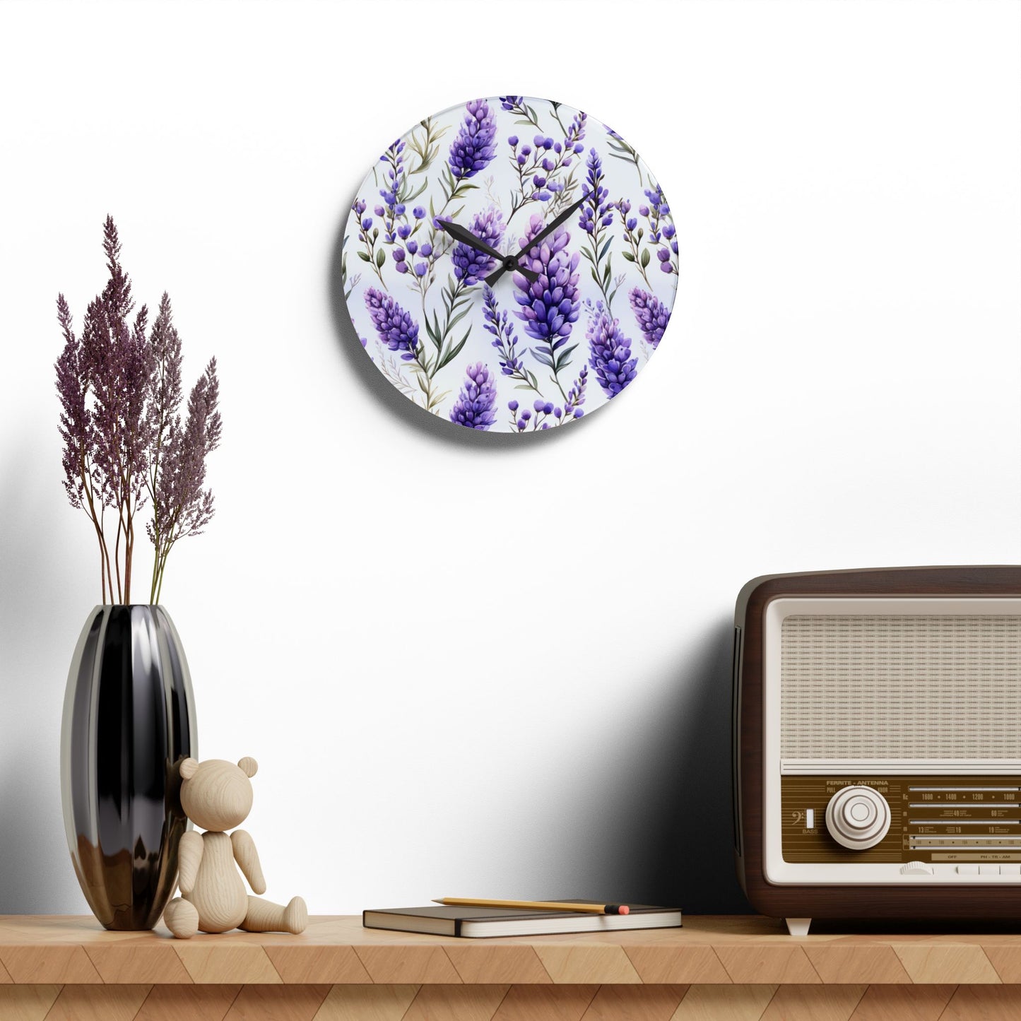 Peaceful Lavender Acrylic Wall Clock - Cottage Garden Decor