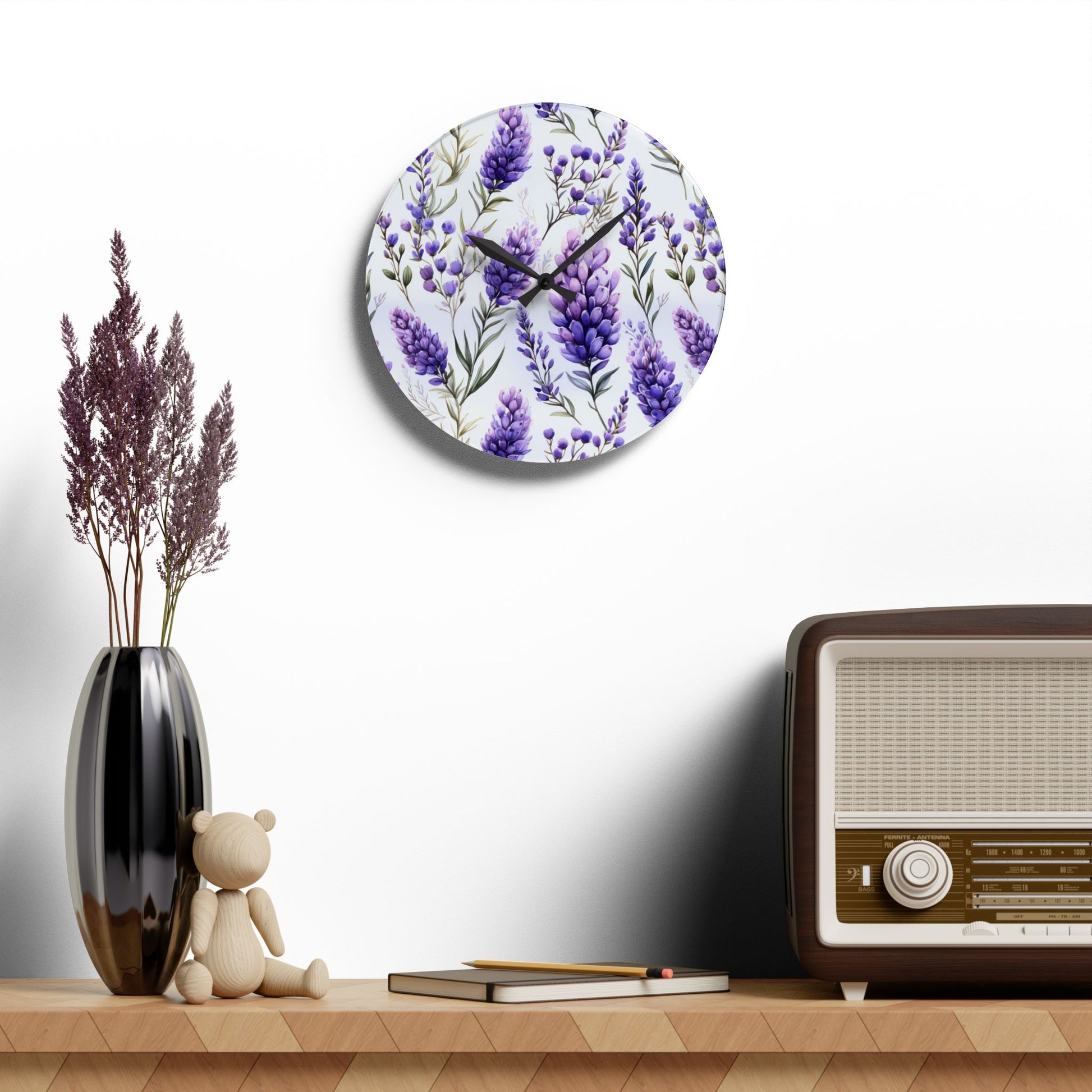 Peaceful Lavender Acrylic Wall Clock - Cottage Garden Decor