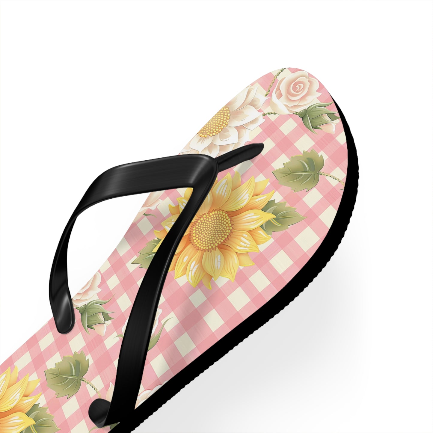 Sweet Bright Pink Gingham Floral Flip Flops - Cottage Garden Decor