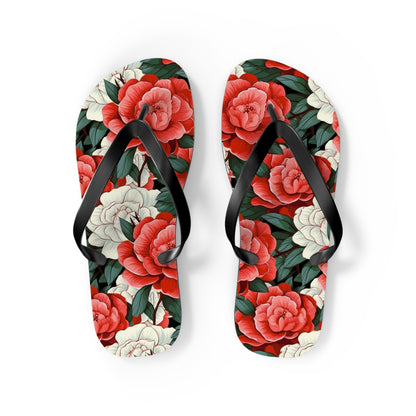 Charming Red and White Rose Flip Flops - Cottage Garden Decor