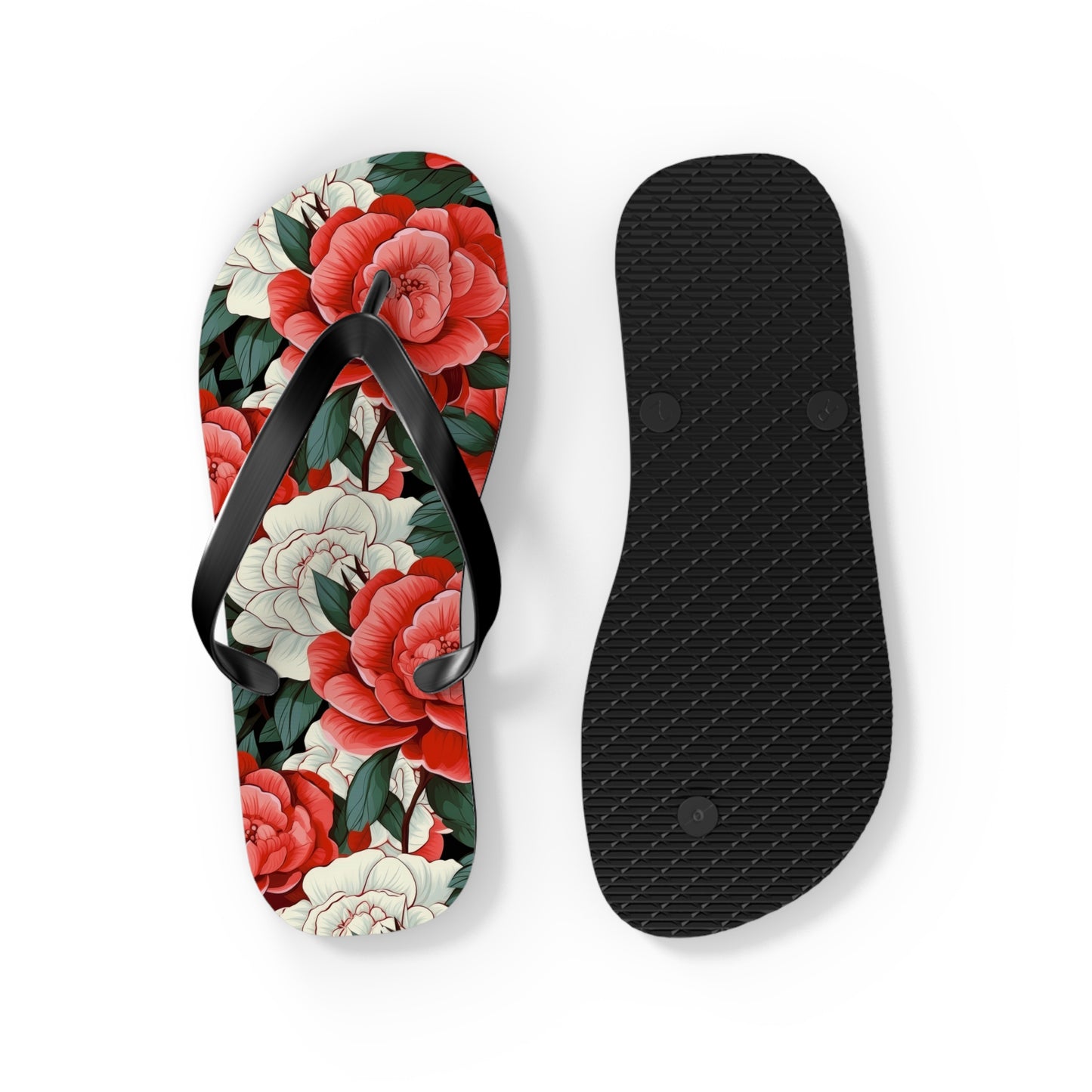 Charming Red and White Rose Flip Flops - Cottage Garden Decor