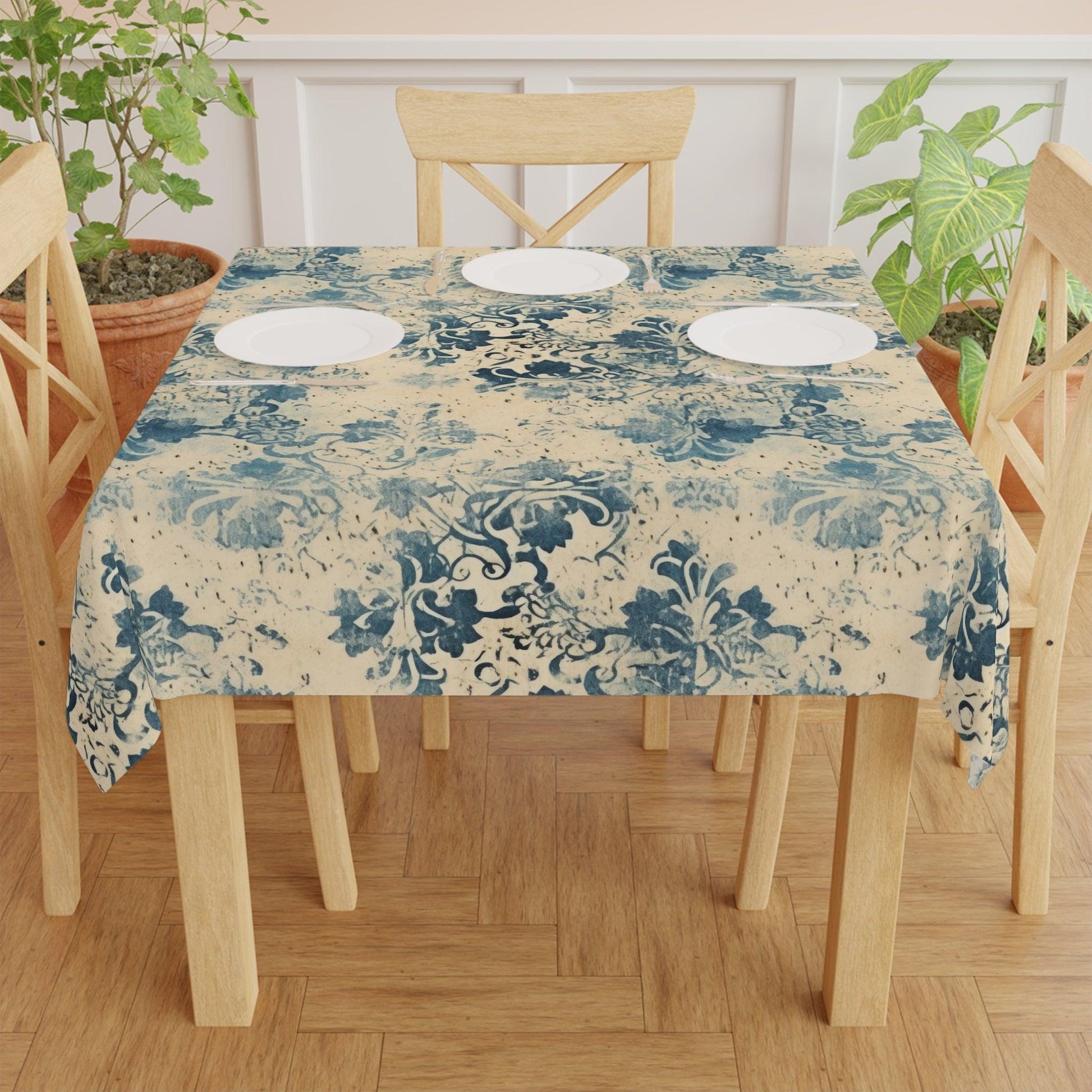 Blue vintage floral print Tablecloth - Cottage Garden Decor