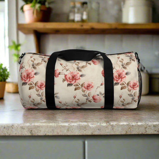 Vintage Floral Roses Duffle Bag - Cottage Garden Decor