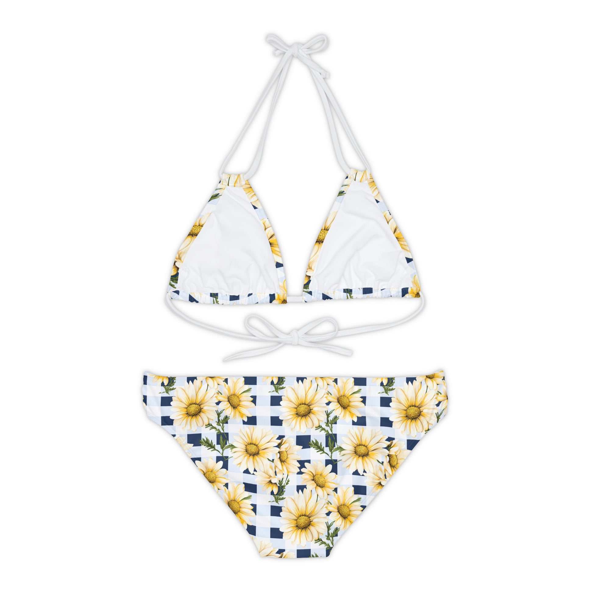 Blue and White Gingham Daisy Bikini Set - Cottage Garden Decor