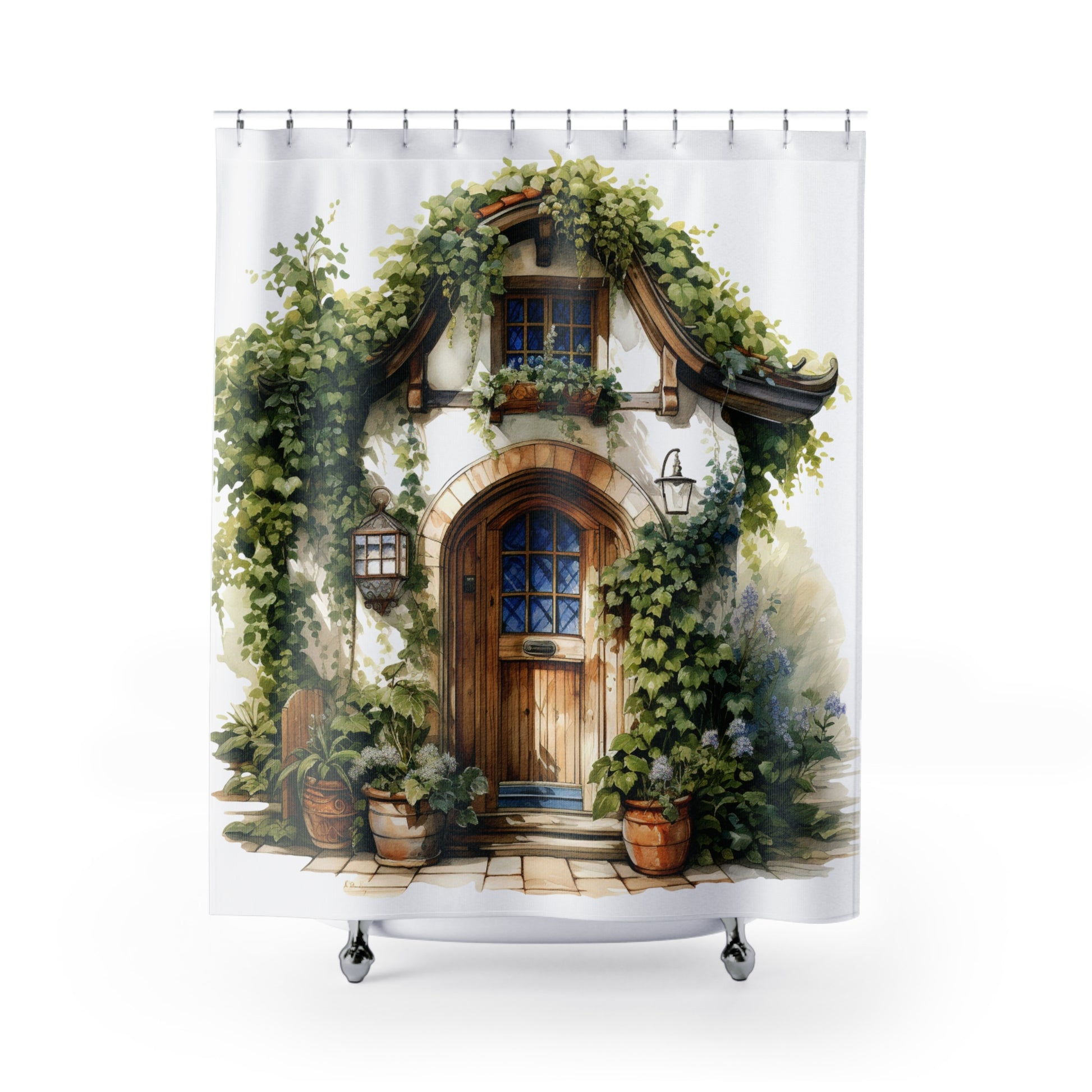 Dark Wood Cottage Door Shower Curtain | Outdoor area - Cottage Garden Decor