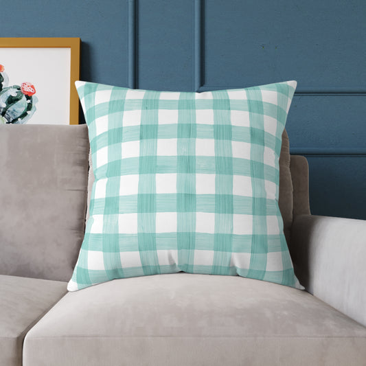 Charming Teal Gingham Cushion - Cottage Garden Decor