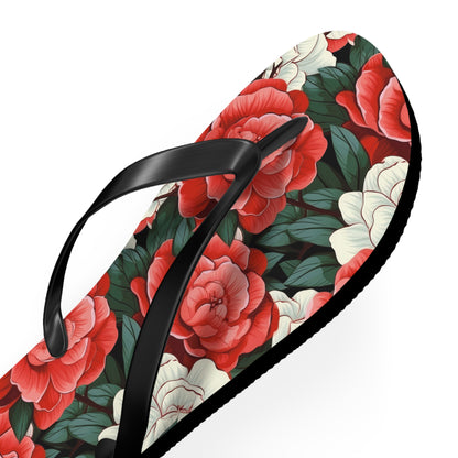 Charming Red and White Rose Flip Flops - Cottage Garden Decor