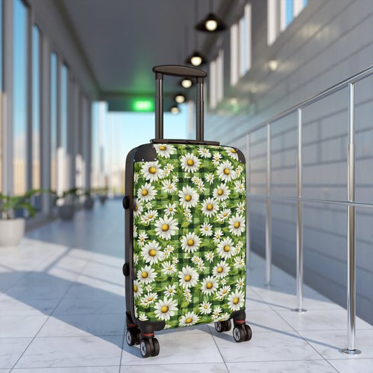 Enchanting Green Gingham Floral Pattern Print  Suitcase -  A Tale of Tranquil Meadows