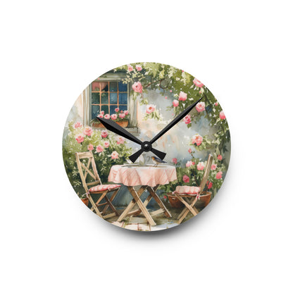 WaterColor Cottage Garden Table and Chairs Acrylic Wall Clock - Cottage Garden Decor