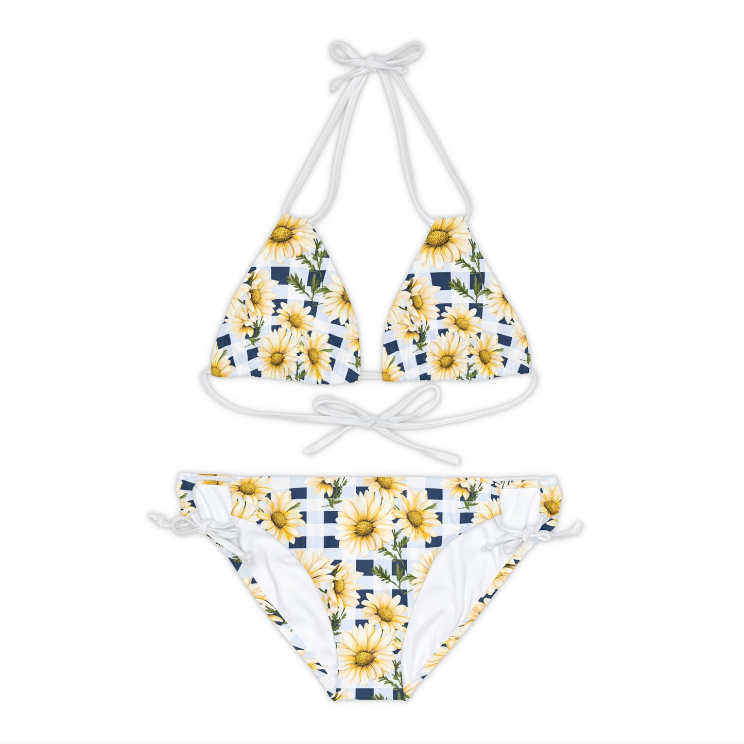 Blue and White Gingham Daisy Bikini Set - Cottage Garden Decor