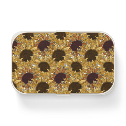 Cheerful Sunflowers Pattern Bento Box with Cutlery - Cottage Garden Decor