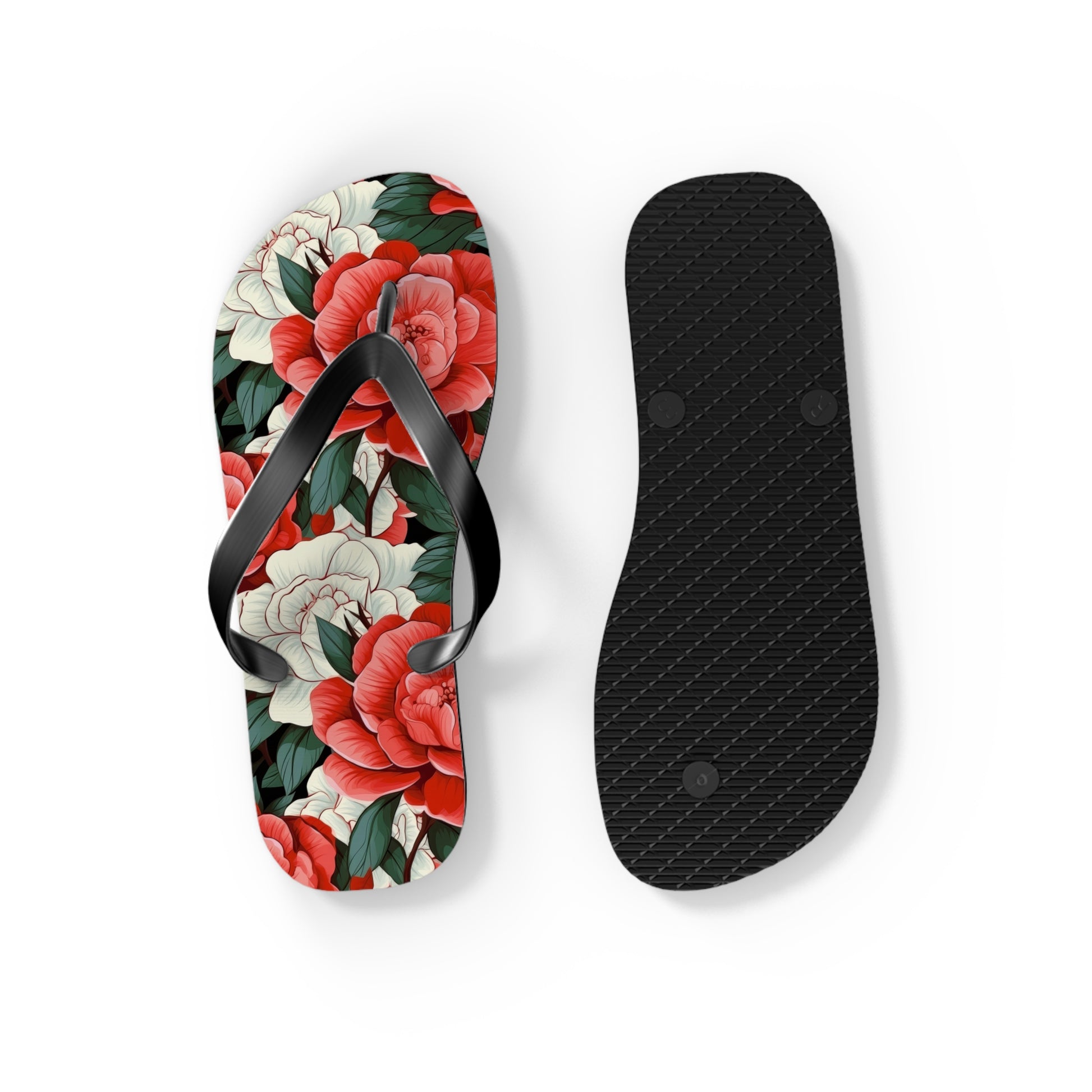 Charming Red and White Rose Flip Flops - Cottage Garden Decor