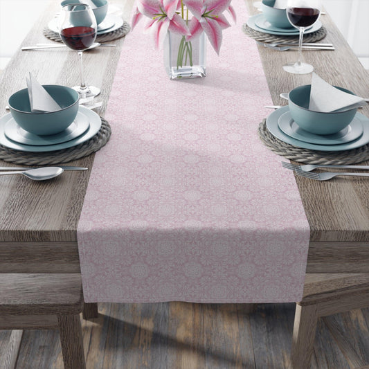 Cottagecore Pink Damask print Table Runner (Cotton, Poly) - Cottage Garden Decor