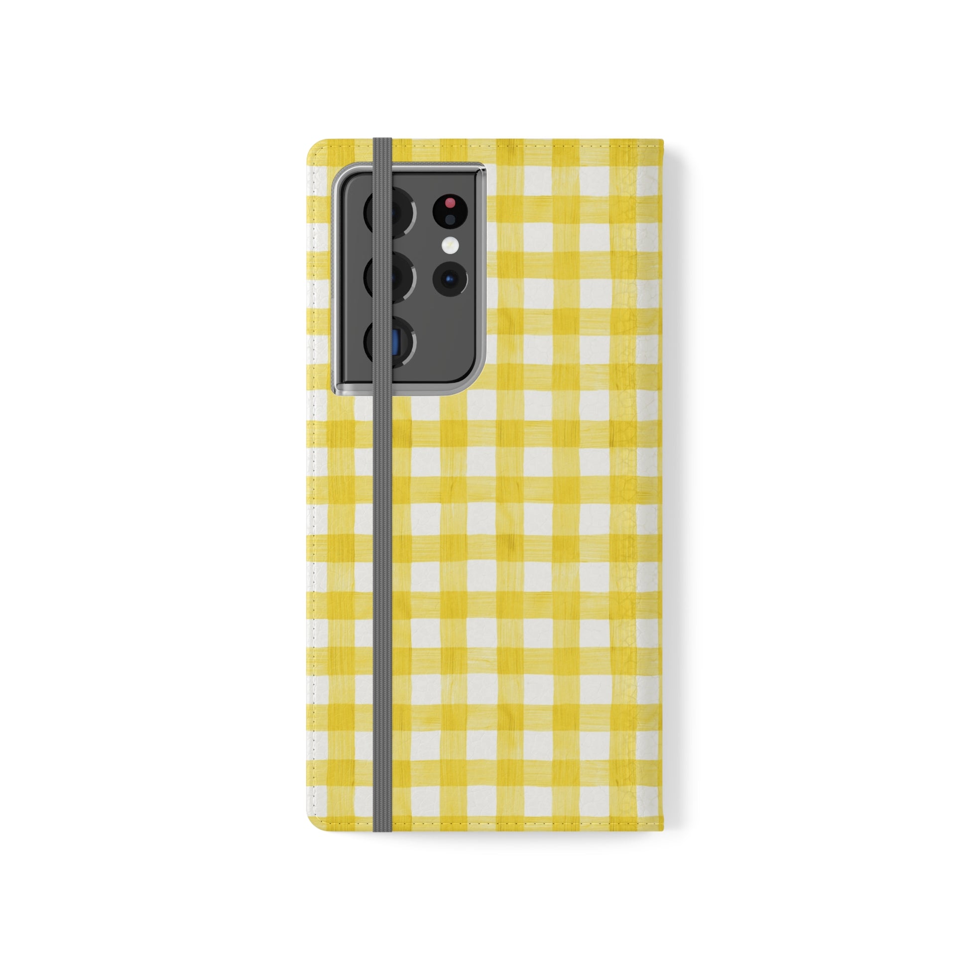 Bright and cheerful Yellow Gingham Flip Phone Case - Cottage Garden Decor