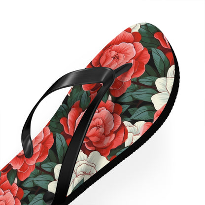 Charming Red and White Rose Flip Flops - Cottage Garden Decor