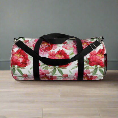 Beautiful Red Peonies Pattern Duffle Bag - Cottage Garden Decor