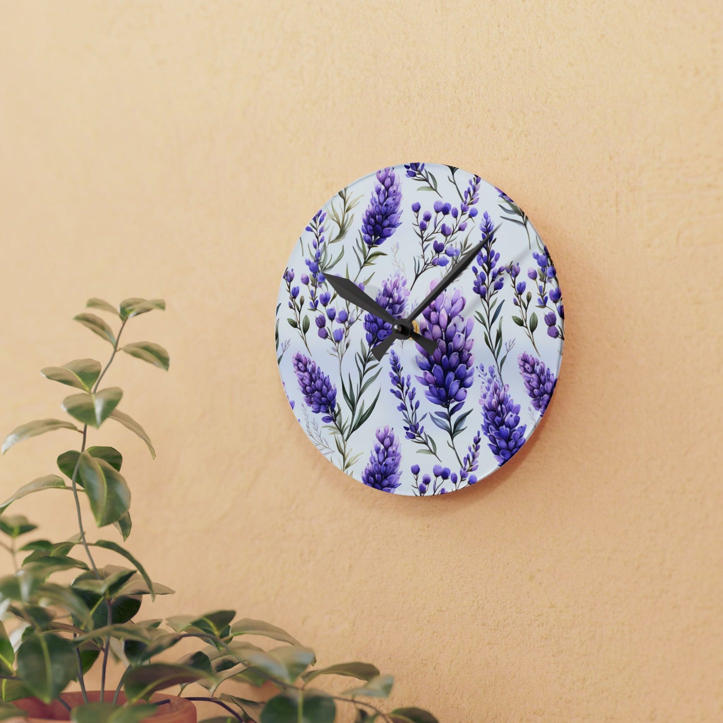 Peaceful Lavender Acrylic Wall Clock - Cottage Garden Decor