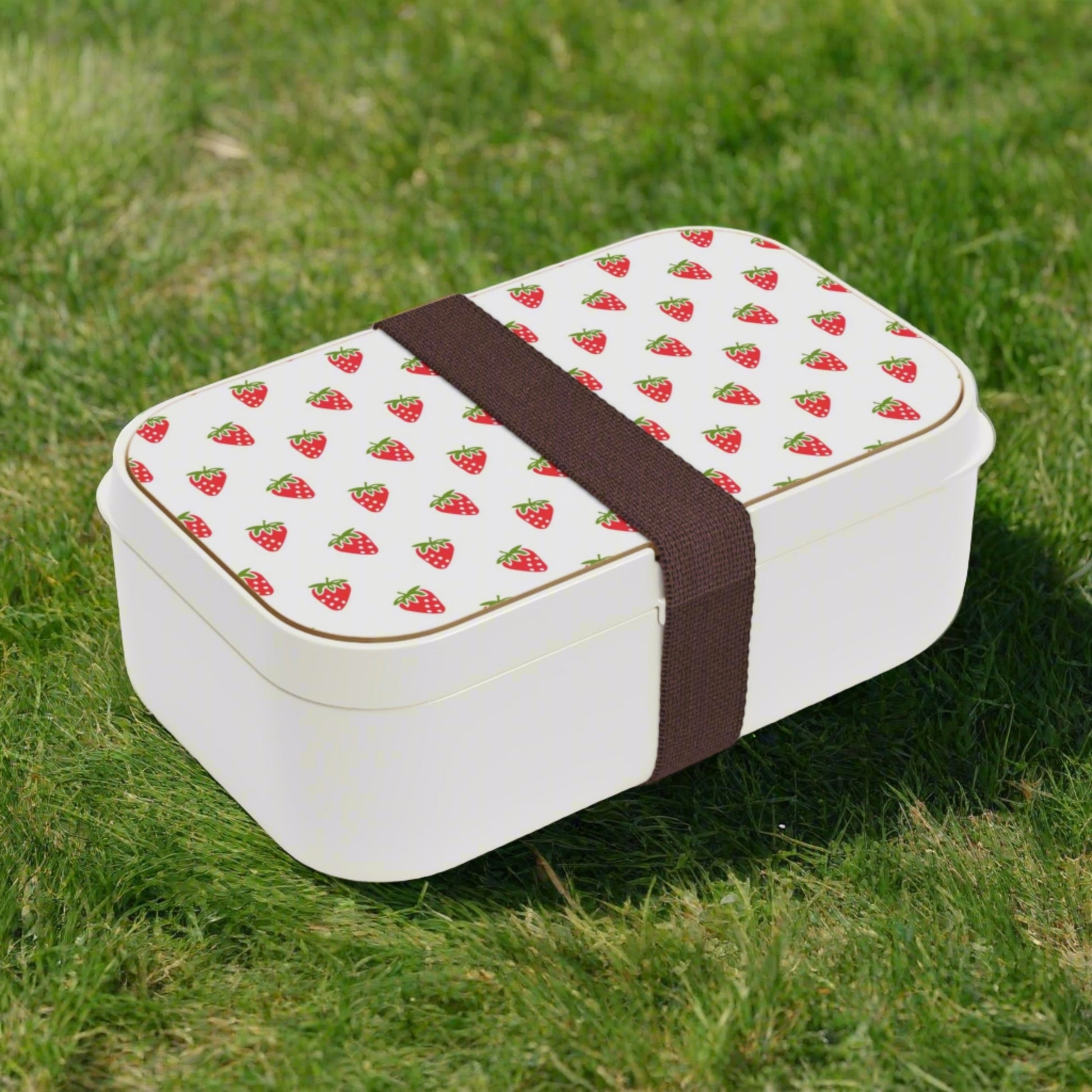 Adorable Strawberry Pattern Bento Box with Cutlery - Cottage Garden Decor