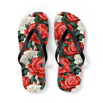 Charming Red and White Rose Flip Flops - Cottage Garden Decor