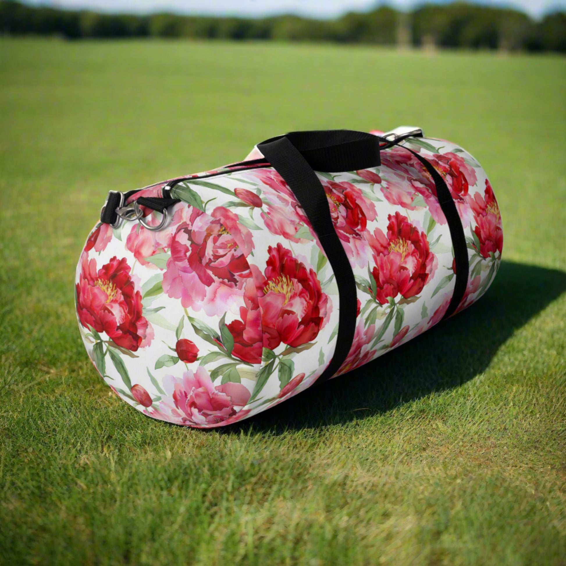 Beautiful Red Peonies Pattern Duffle Bag - Cottage Garden Decor