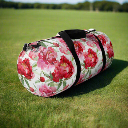 Beautiful Red Peonies Pattern Duffle Bag - Cottage Garden Decor