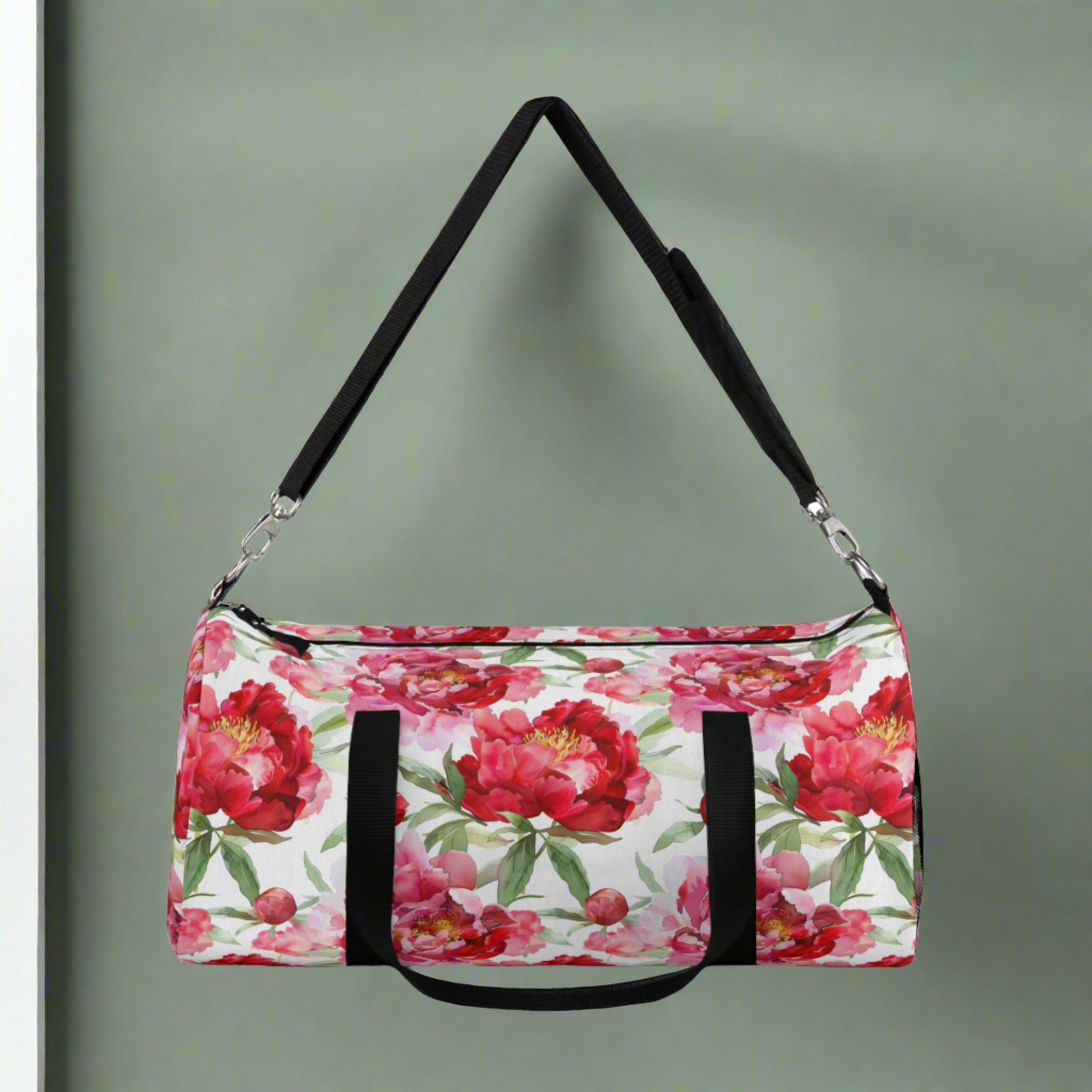 Beautiful Red Peonies Pattern Duffle Bag - Cottage Garden Decor