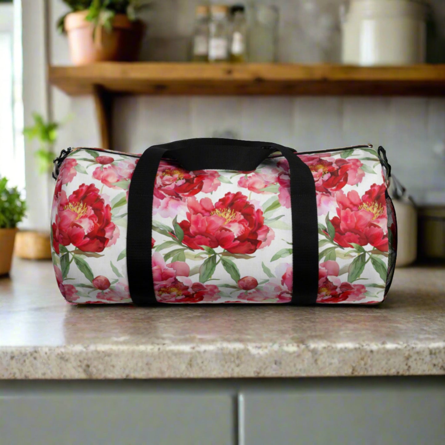 Beautiful Red Peonies Pattern Duffle Bag - Cottage Garden Decor