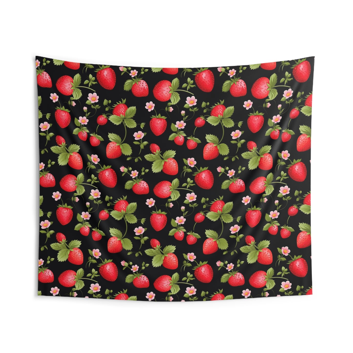 Dark Strawberries and flowers Indoor Wall Tapestries - Cottage Garden Decor