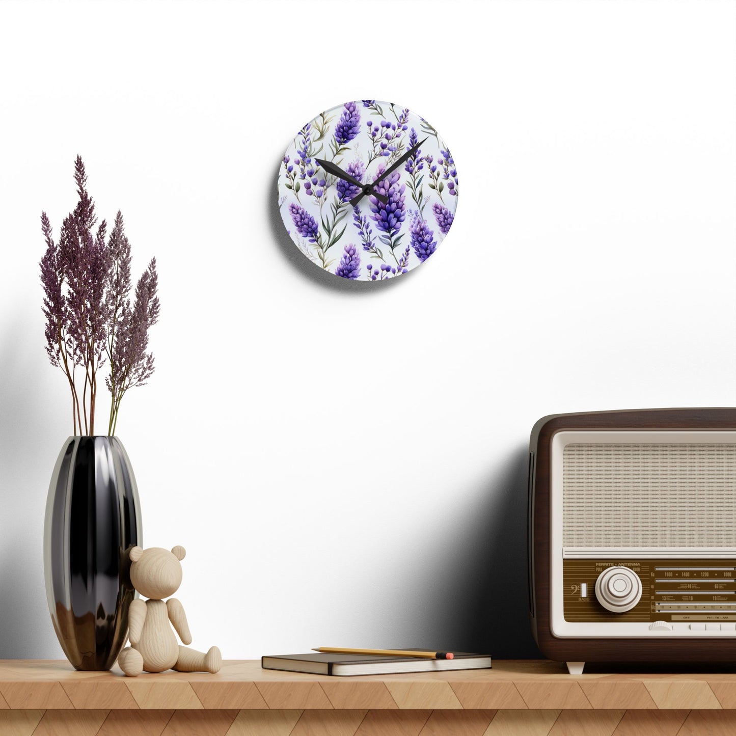 Peaceful Lavender Acrylic Wall Clock - Cottage Garden Decor