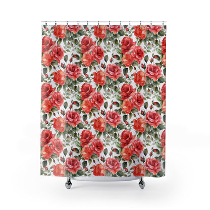 Beautiful Red Roses Shower Curtains - Cottage Garden Decor