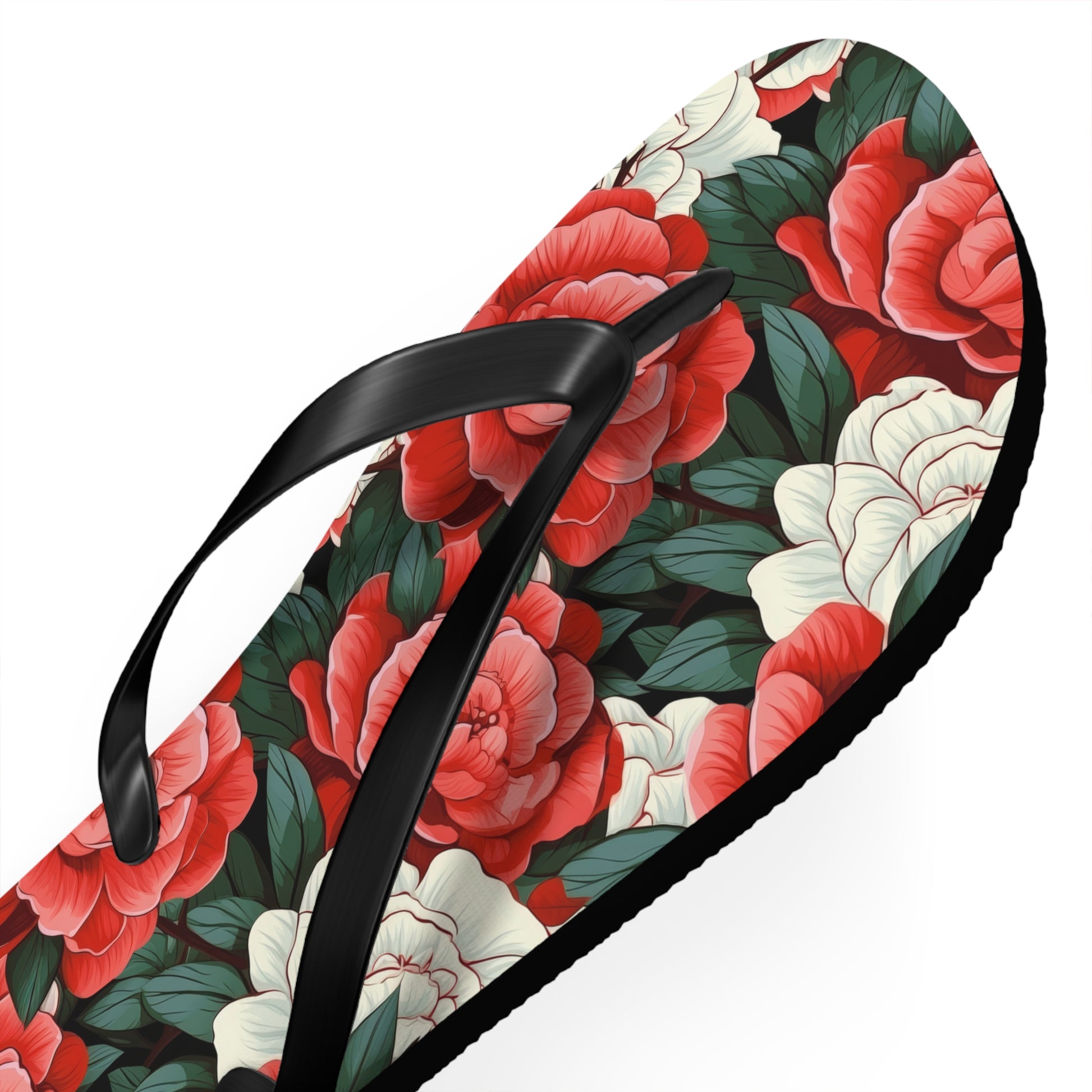 Charming Red and White Rose Flip Flops - Cottage Garden Decor