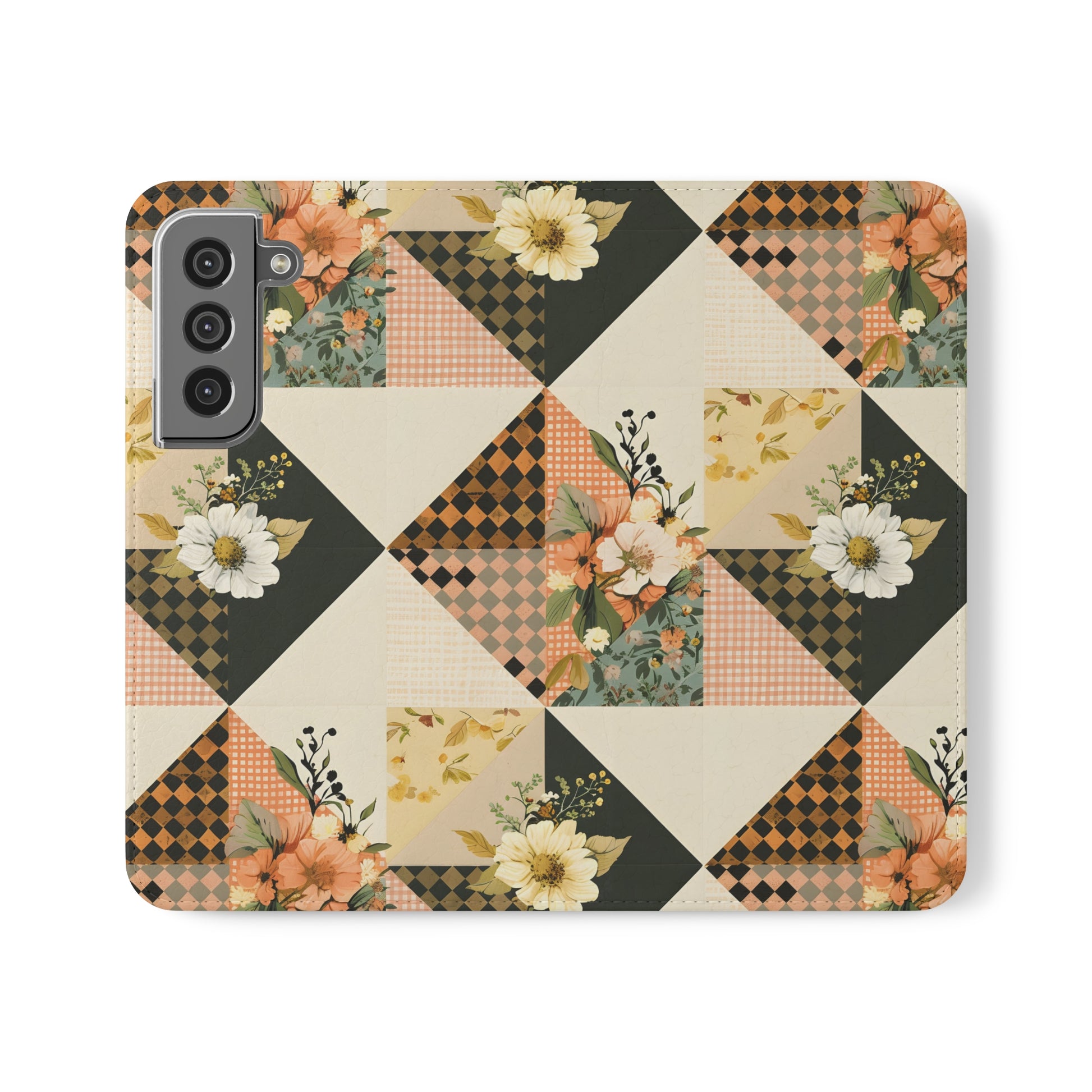 Pastel Triangle Patchwork Flip Phone Case - Cottage Garden Decor