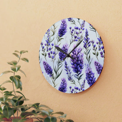 Peaceful Lavender Acrylic Wall Clock - Cottage Garden Decor