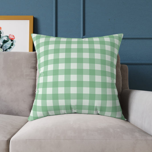 Charming Green Gingham Cushion - Cottage Garden Decor